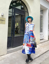 V-Neck Tie Dye Print Sleeveless Dress